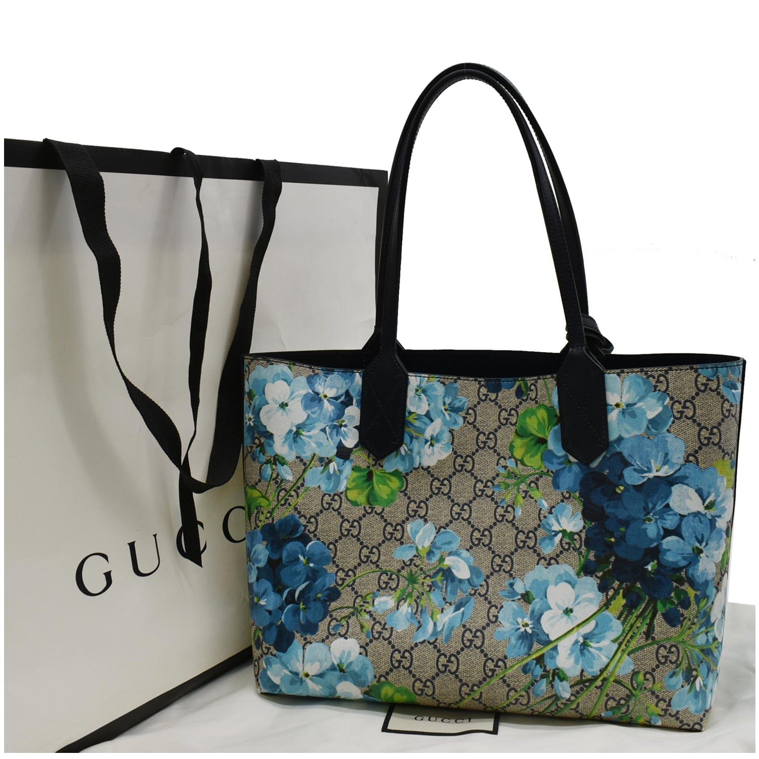 GUCCI Blooms Reversible Gucci Print Floral Supreme Tote Bag Blue 546323