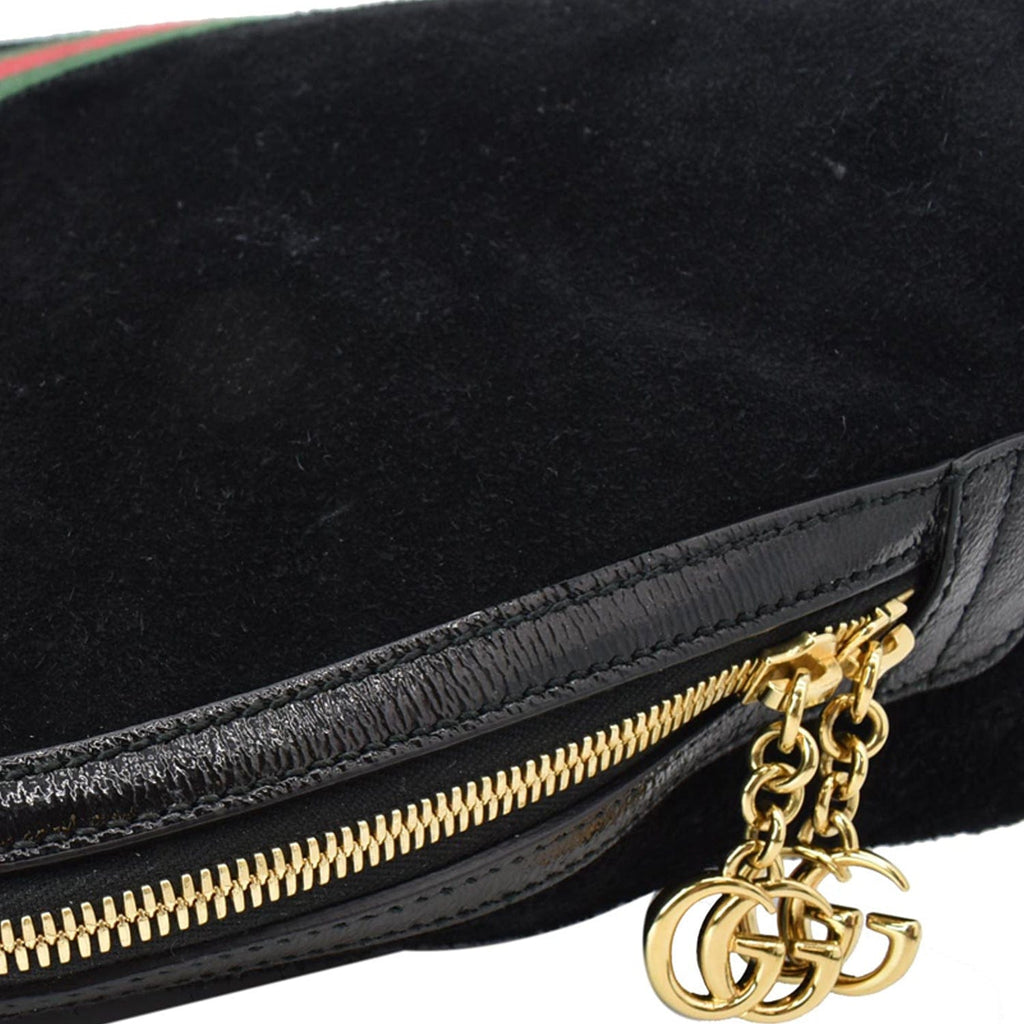 GUCCI Ophidia Gucci Suede Web Top Handle Crossbody Bag Black 524533