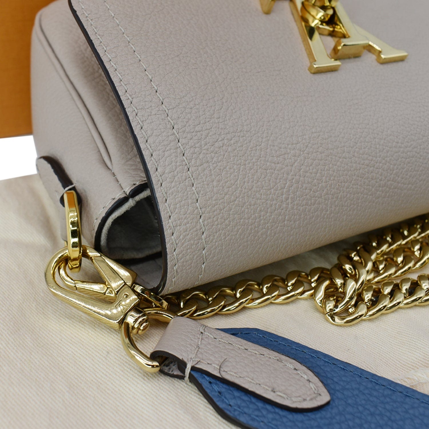 LOUIS VUITTON Lockme Tender Grained  Leather Shoulder Bag Greige