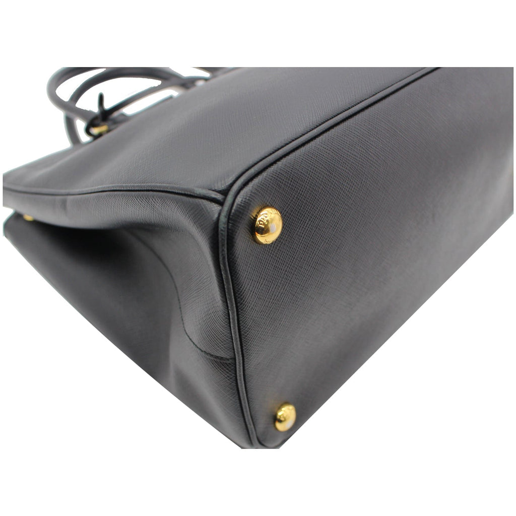 PRADA Saffiano Lux Double-Zip Leather Tote Shoulder Bag Black