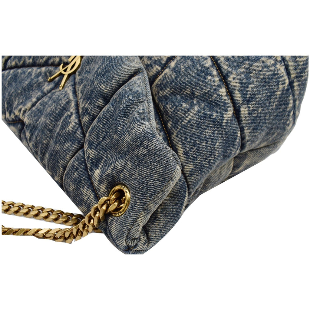 YVES SAINT LAURENT  Puffer Medium Denim Canvas Shoulder Bag Blue
