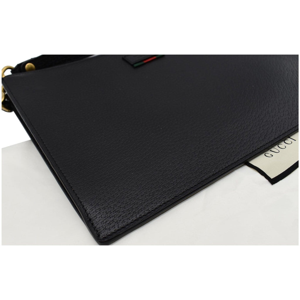 GUCCI Agora Web Leather Pouch Clutch Bag Black 428758
