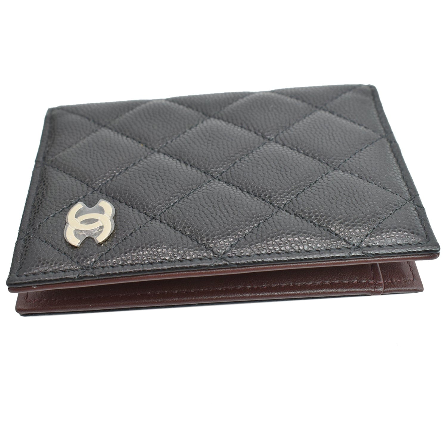 Chanel CC Card Holder Quilted Caviar Leather Wallet Black