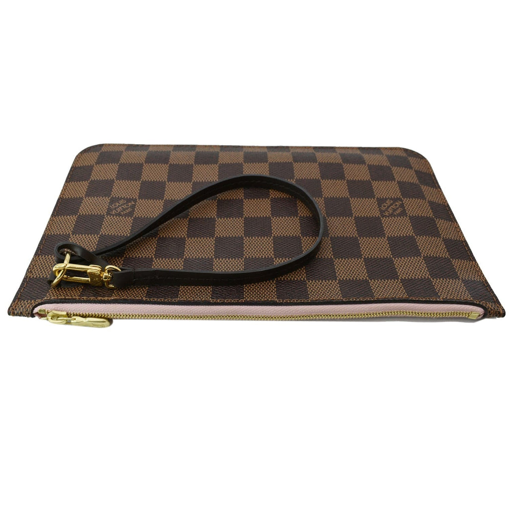 LOUIS VUITTON Pochette Wristlet Pouch Damier Ebene Neverfull MM Rose Ballerine