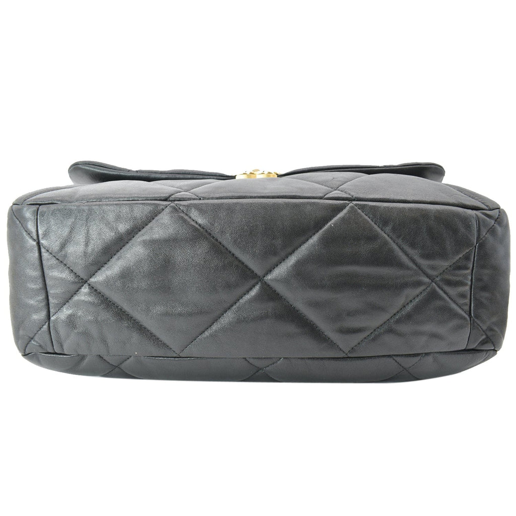 Chanel 19 Large Flap Quilted  Leather Shoulder Bag Black