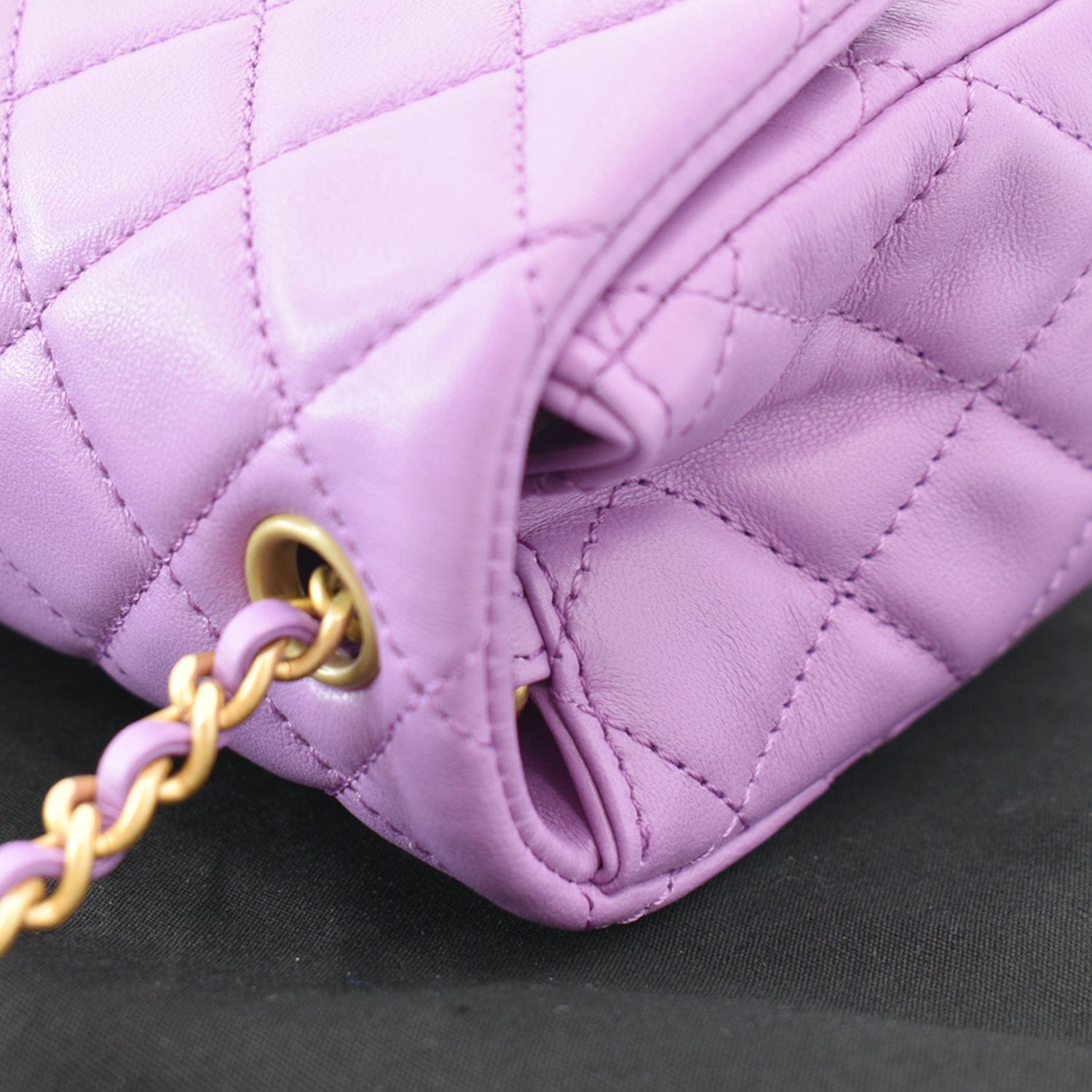 Chanel 22S Mini Pearl Crush Square Flap Leather Crossbody Bag Purple