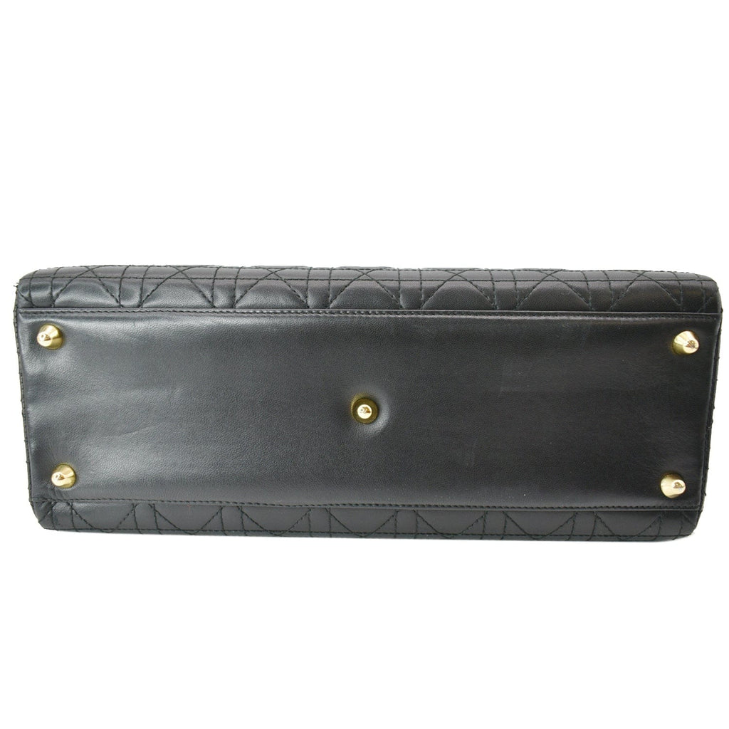 CHRISTIAN DIOR Large Lady Dior Cannage  Shoulder Bag Black