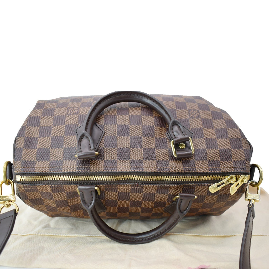 LOUIS VUITTON Speedy 30 Bandouliere Damier Ebene Satchel Bag Brown