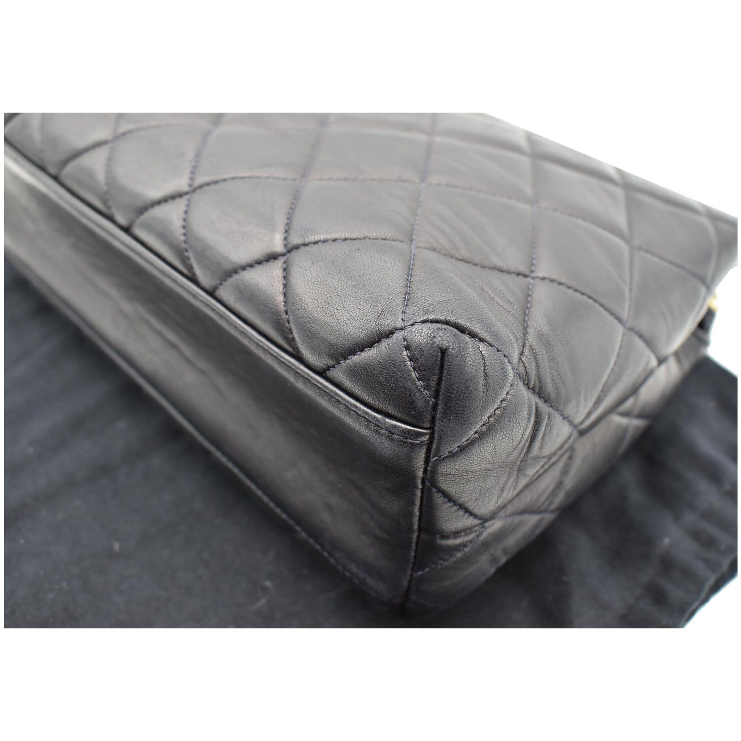 Chanel  Quilted Leather Chain Handle Tote Bag Black