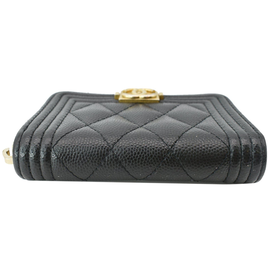 Chanel Boy Small Zipped Quilted Caviar Coin Purse Wallet Black