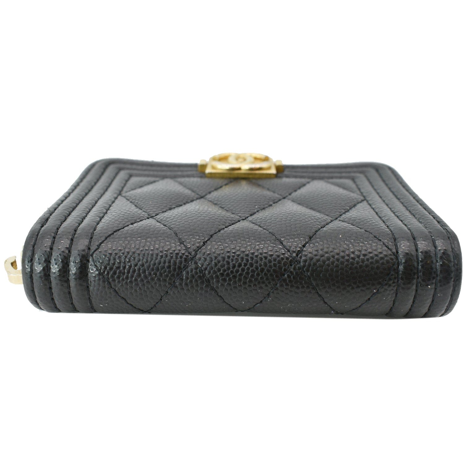 Chanel Boy Small Zipped Quilted Caviar Coin Purse Wallet Black