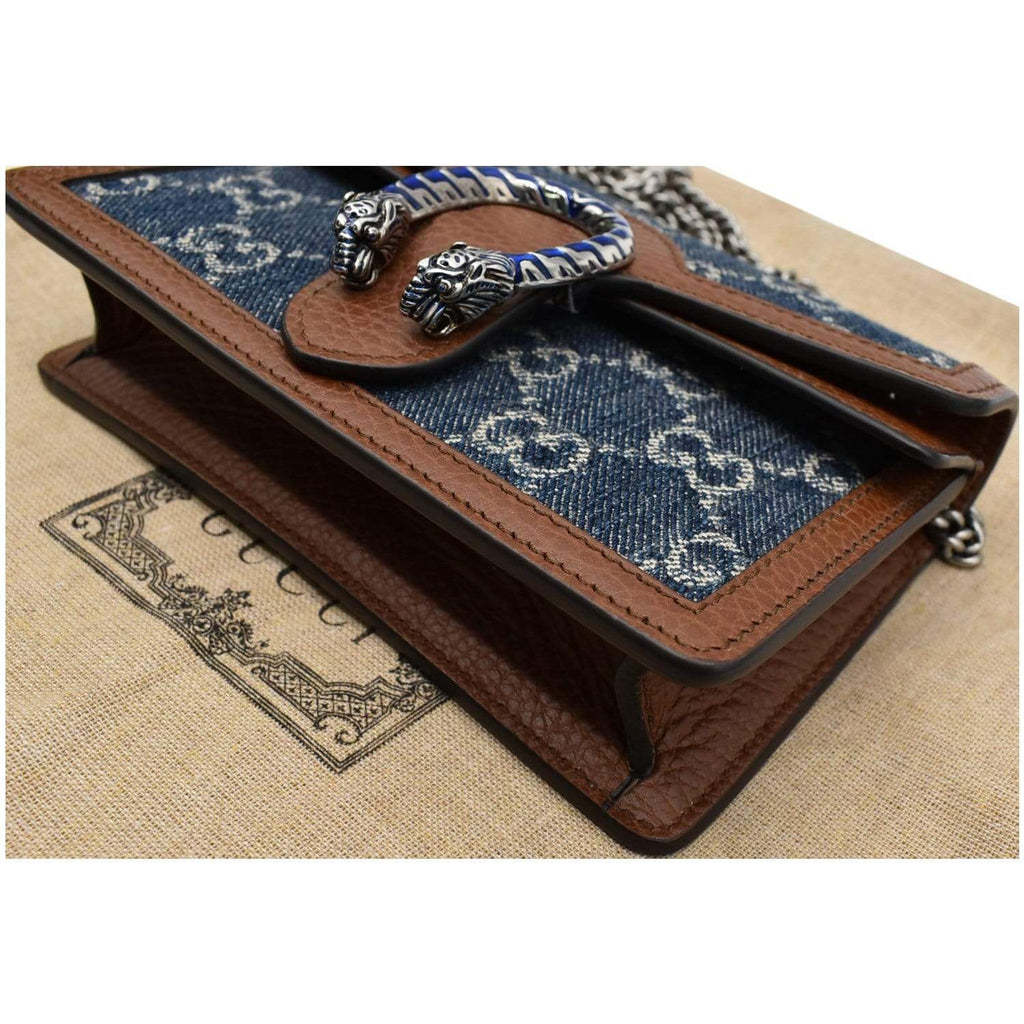 GUCCI Dionysus Super Mini Gucci Jacquard Denim Chain Shoulder Bag Dark Blue 476432