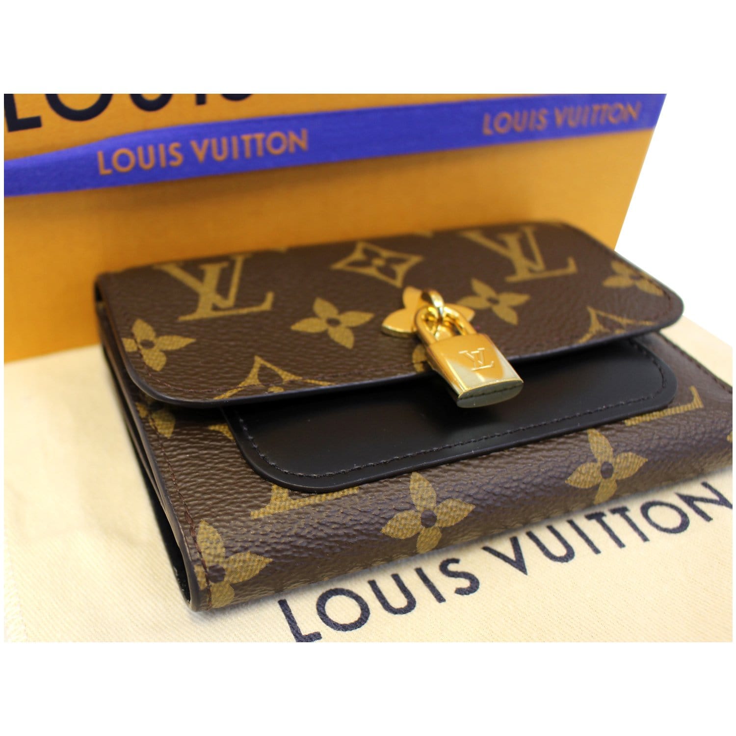 LOUIS VUITTON Flower Lock Monogram Canvas Wallet Black