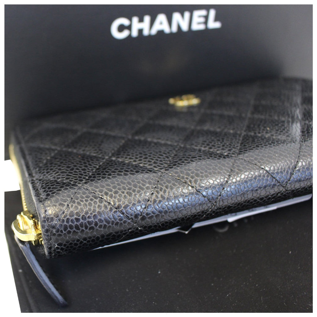 Chanel Black Caviar Leather Leather Zippy Wallet Black