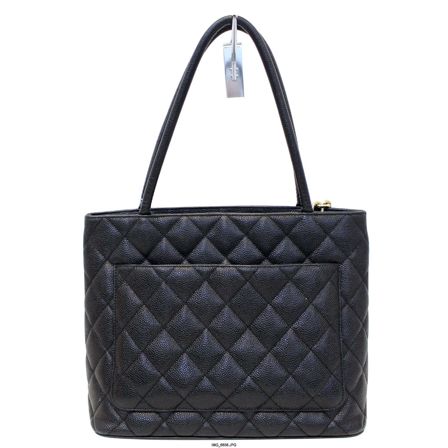 Chanel Medallion Quilted Caviar Leather Leather Tote Bag Black