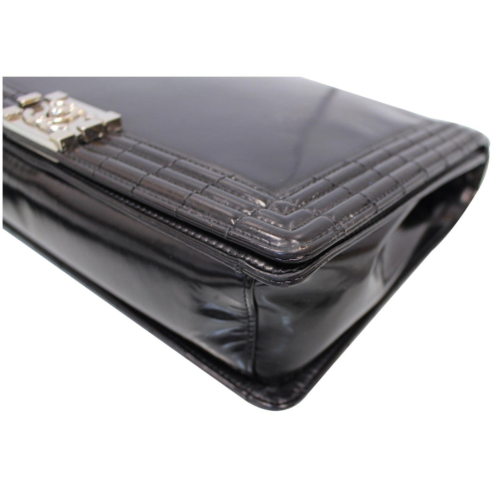 Chanel Large Boy Glazed Calfskin Leather Shoulder Bag Black