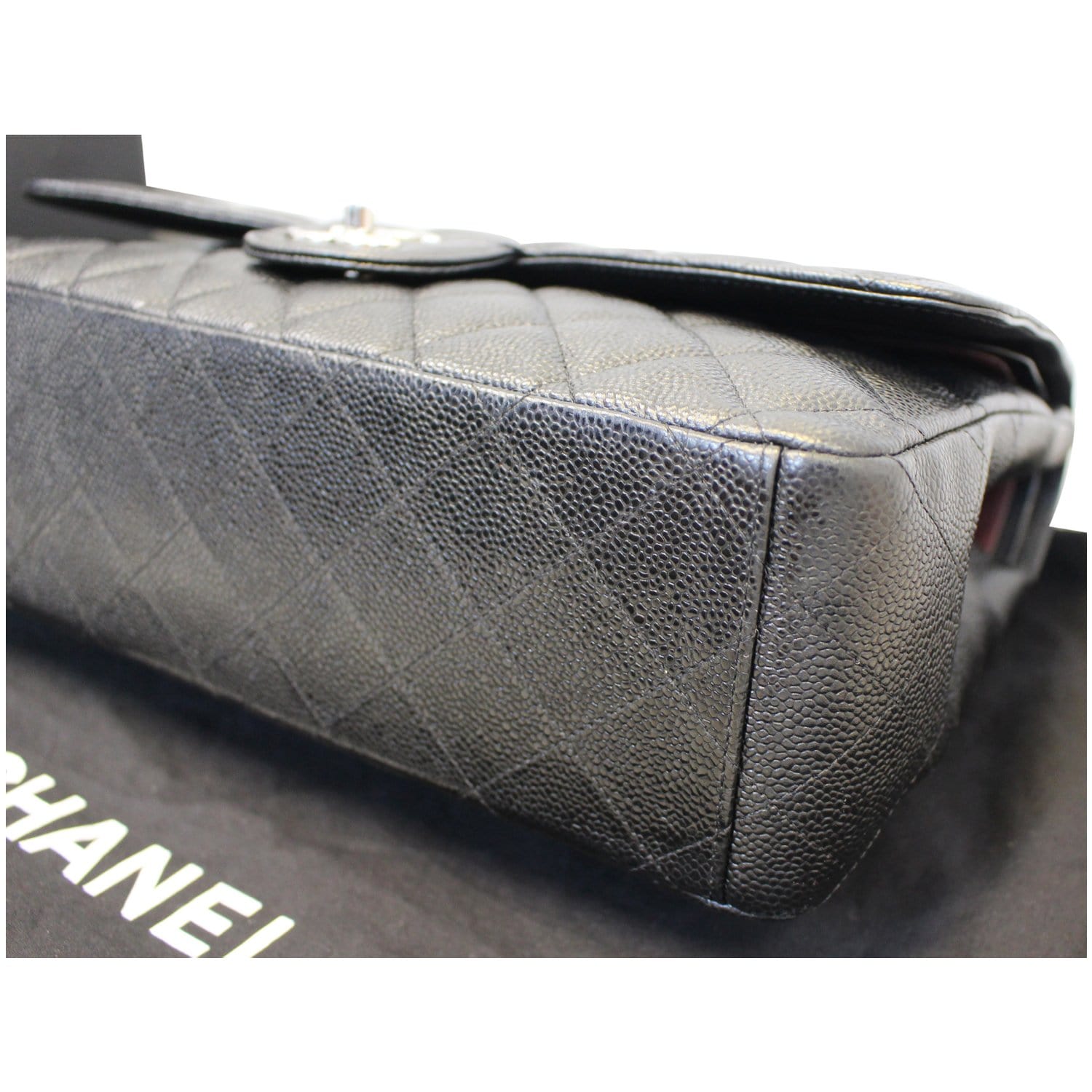 Chanel Maxi Caviar Leather Leather Jumbo Double Flap Shoulder Bag Black