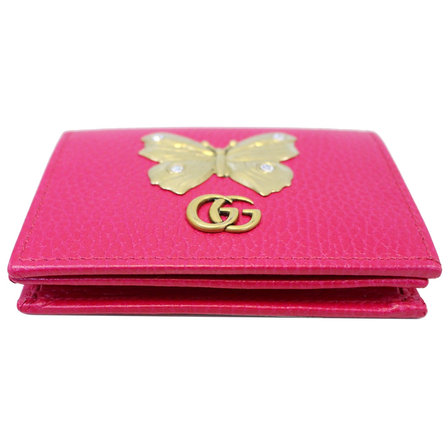 GUCCI Butterfly Leather Card Case Wallet Pink 499361