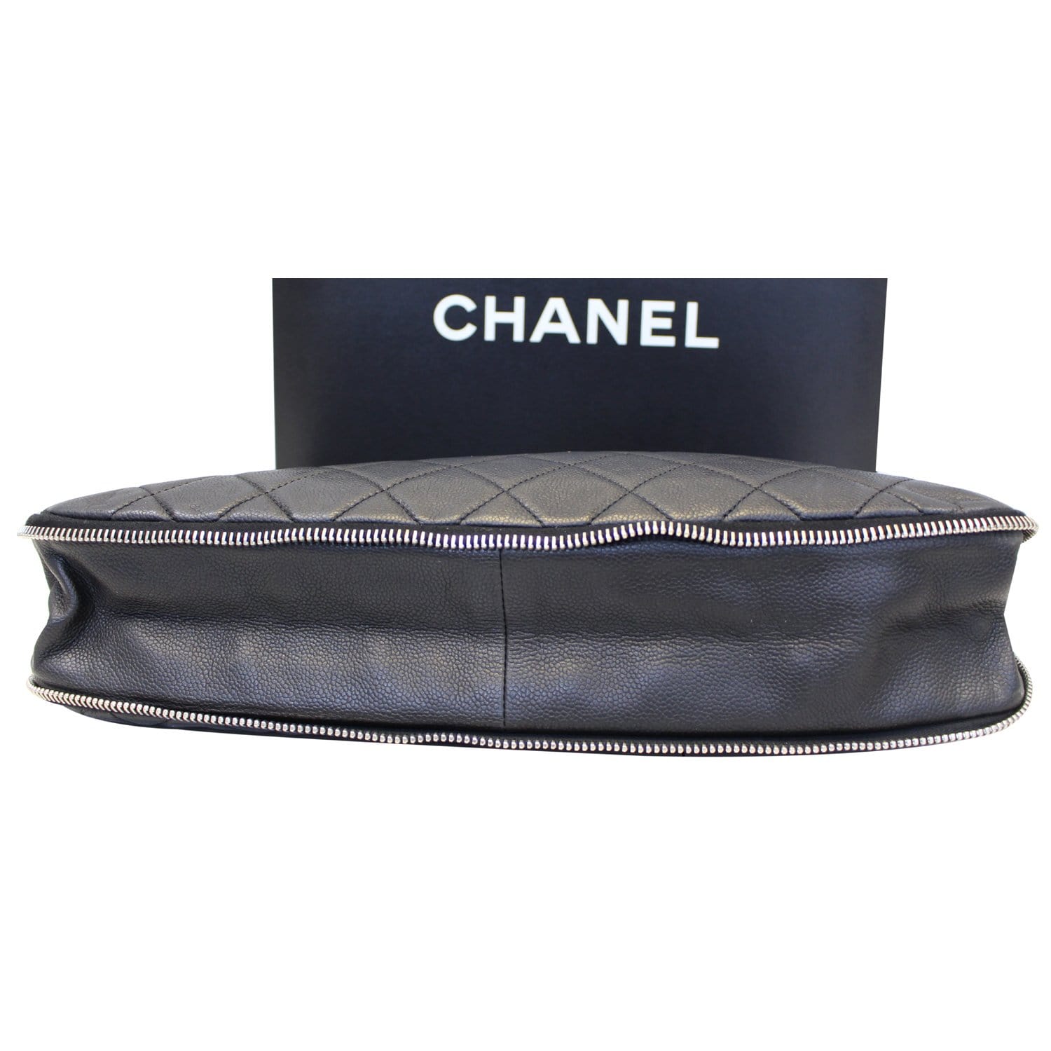 Chanel Black Quilted Caviar Leather Leather Zip Around Tote Bag