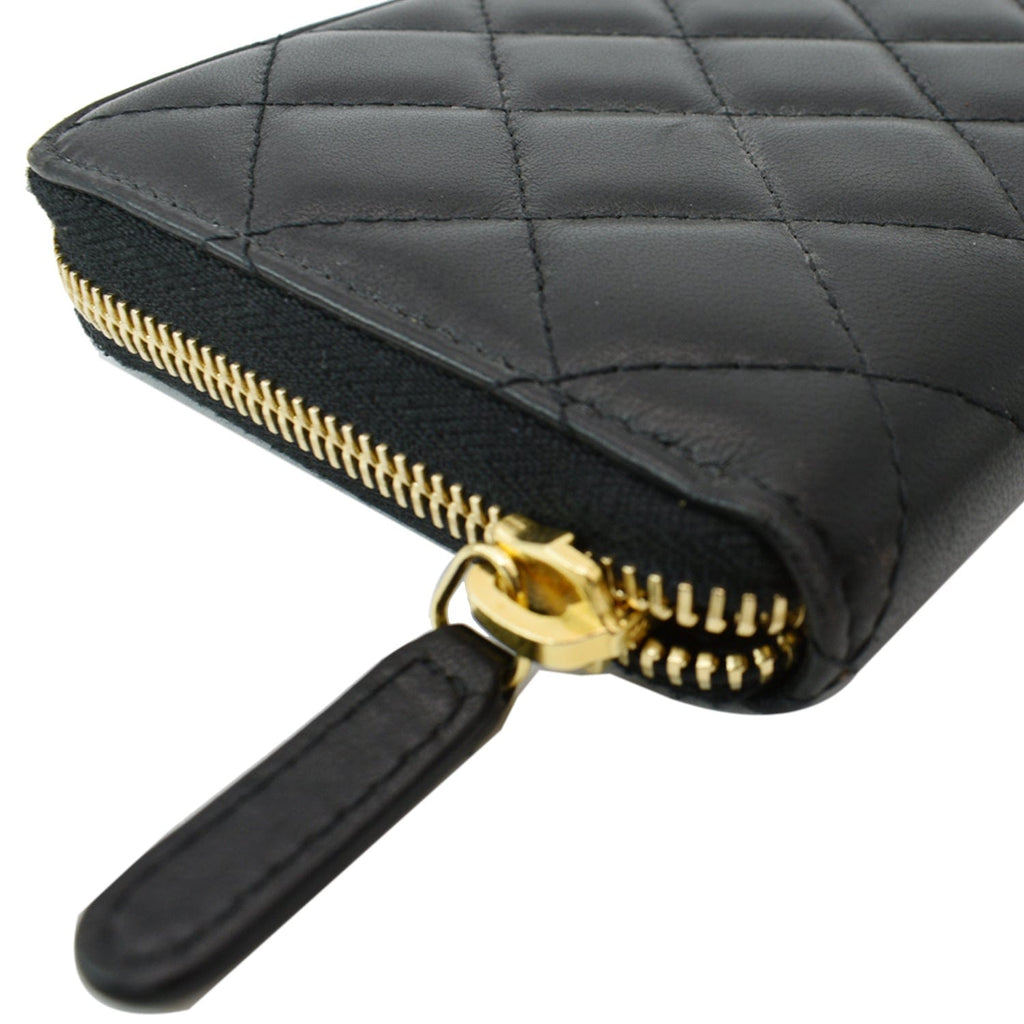Chanel Quilted Leather Zip Around Wallet Black