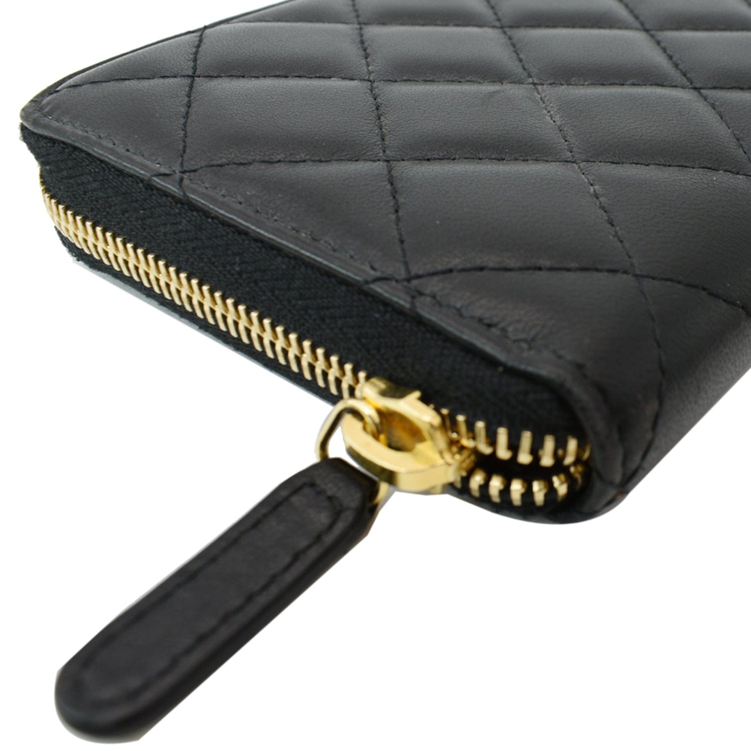 Chanel Quilted Leather Zip Around Wallet Black