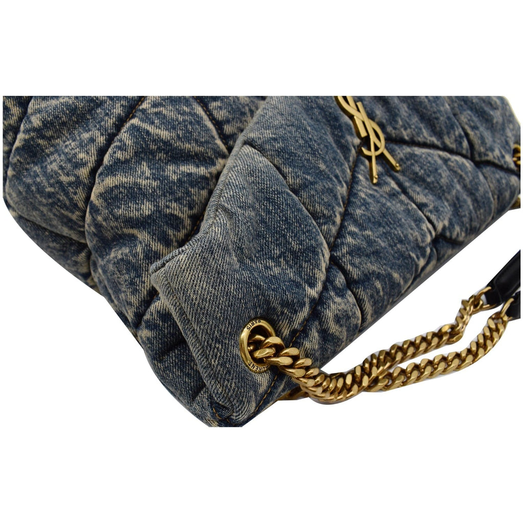YVES SAINT LAURENT  Puffer Medium Denim Canvas Shoulder Bag Blue