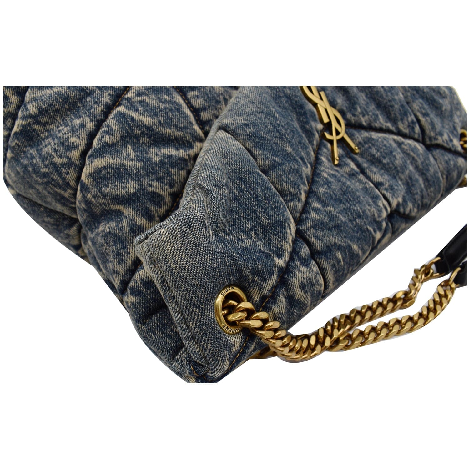 YVES SAINT LAURENT  Puffer Medium Denim Canvas Shoulder Bag Blue
