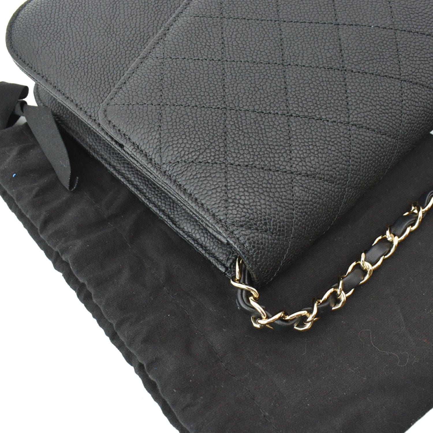 Chanel Thread Around Caviar Leather Chain Flap Crossbody Bag Black
