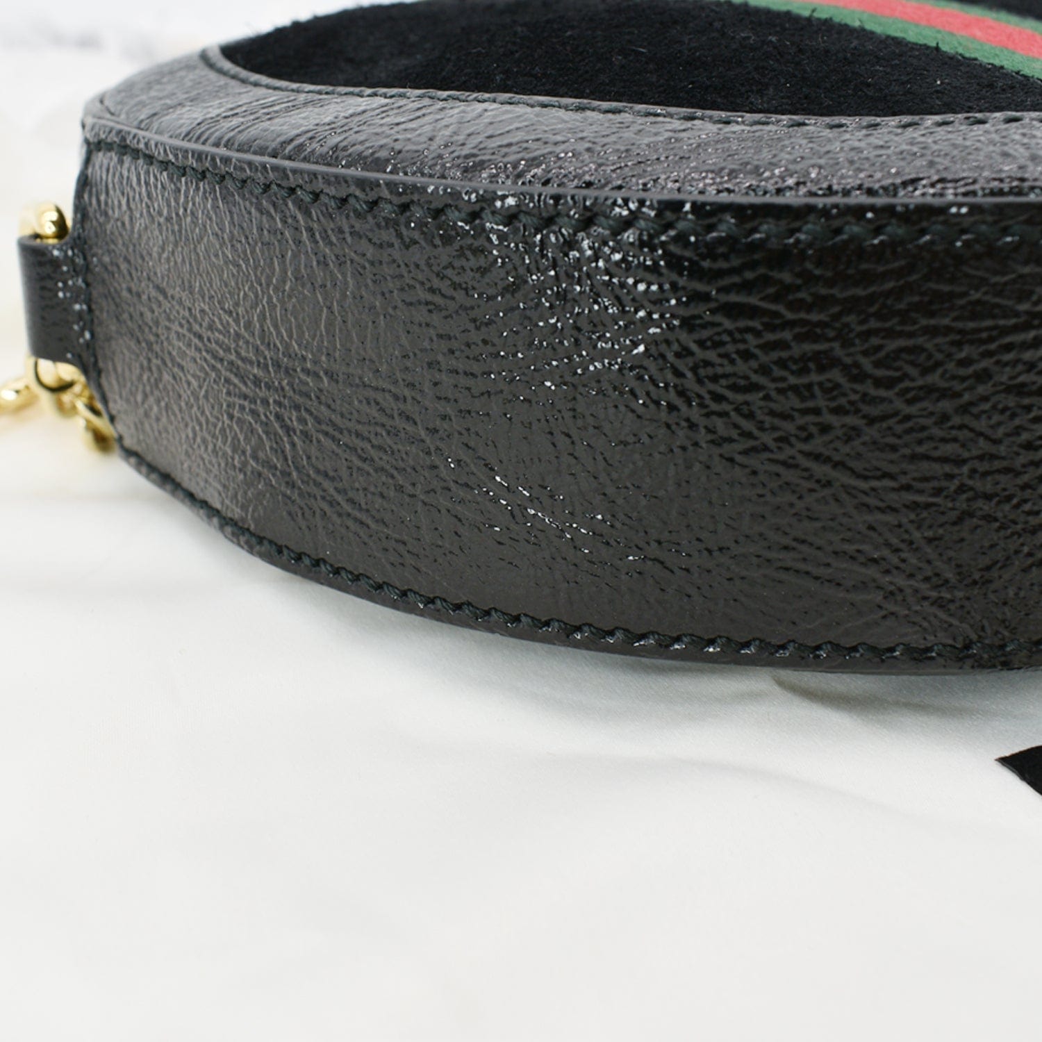GUCCI Ophidia Mini Gucci Round Web Leather Crossbody Bag Black 550618