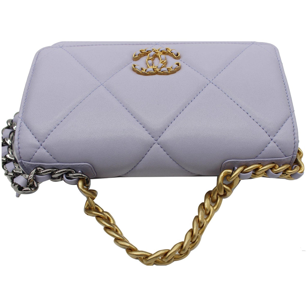 Chanel 19 CC WOC Leather Wallet On Chain Crossbody Bag Light Lavender