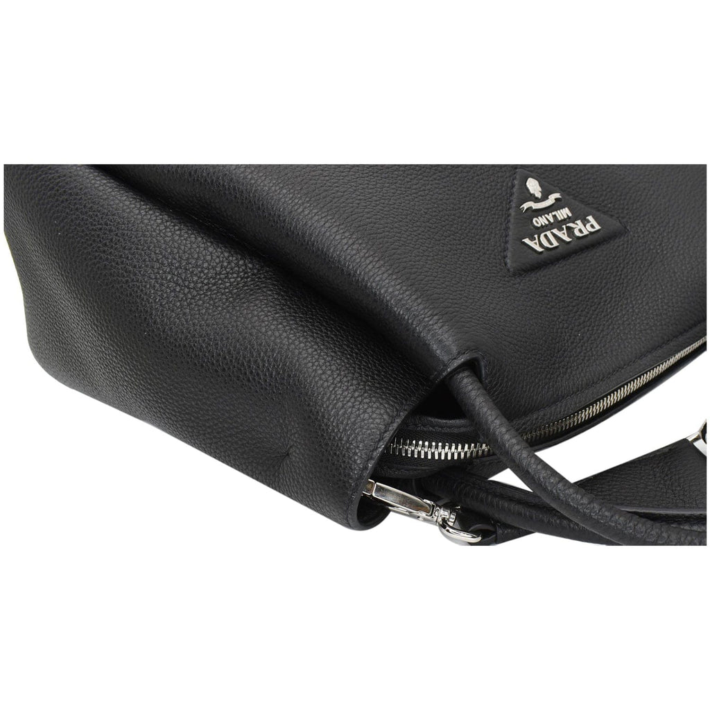 PRADA Flou Large Leather Shoulder Bag Black