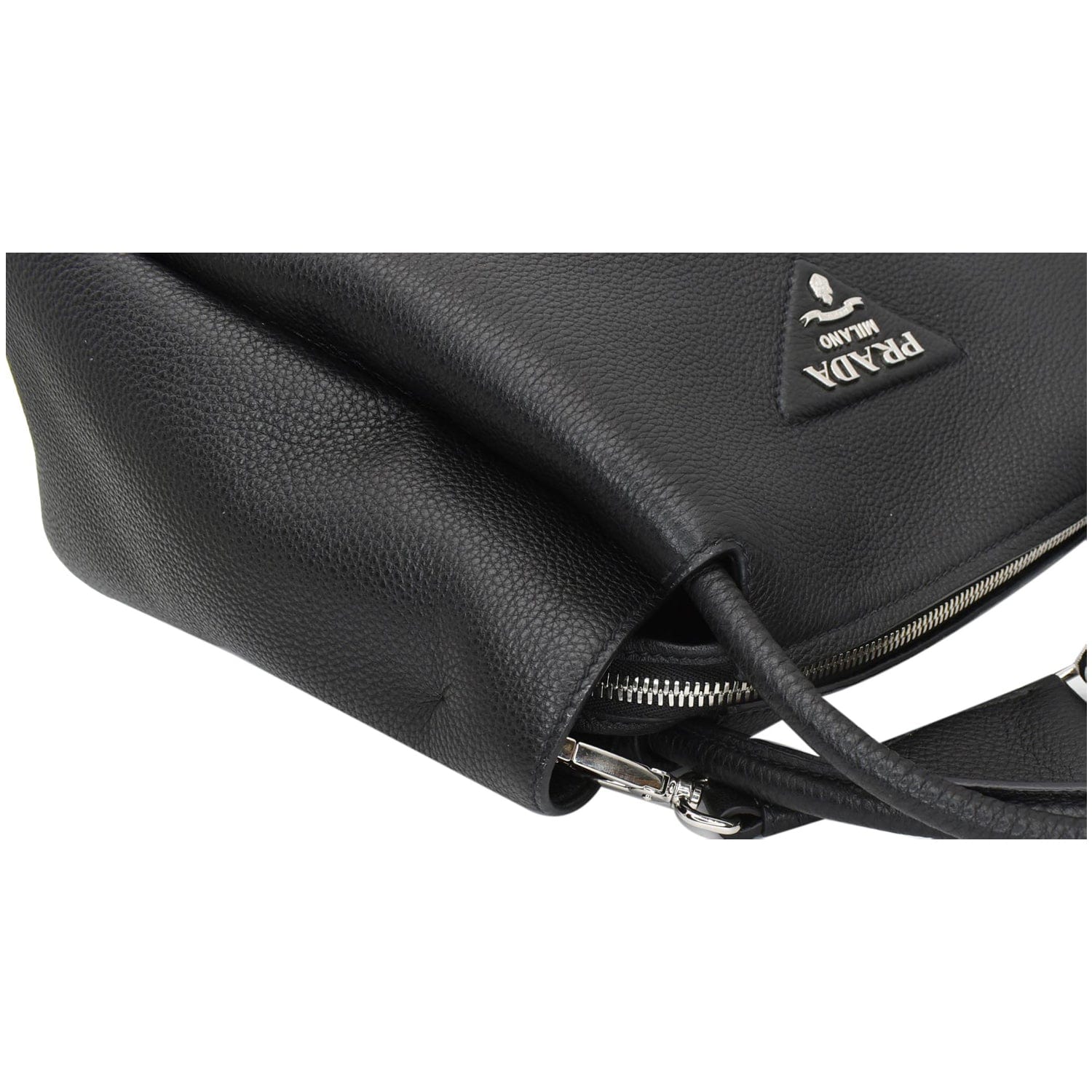 PRADA Flou Large Leather Shoulder Bag Black