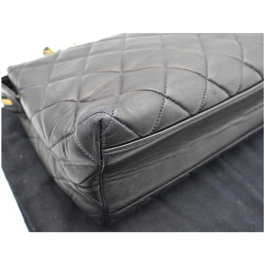 Chanel  Quilted Leather Chain Handle Tote Bag Black