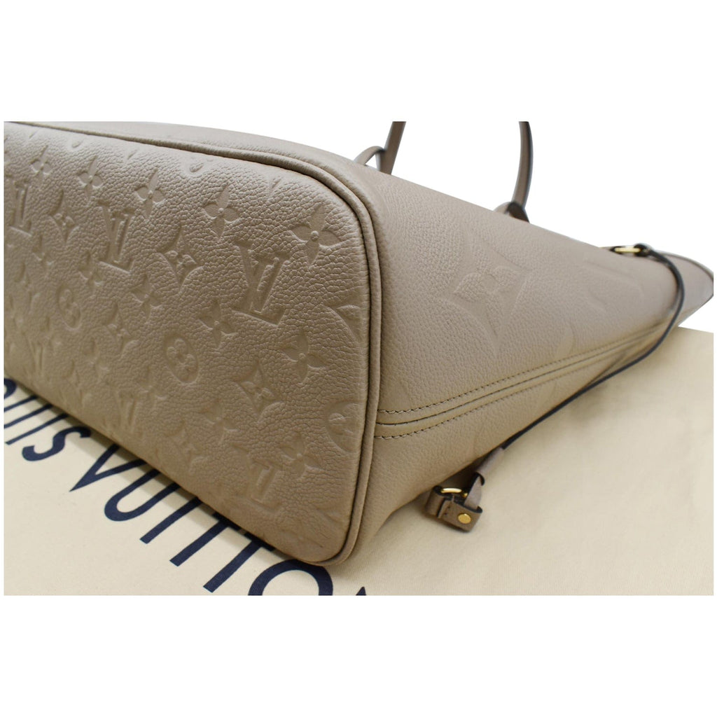 LOUIS VUITTON Neverfull MM Monogram Empreinte Tote Bag Beige