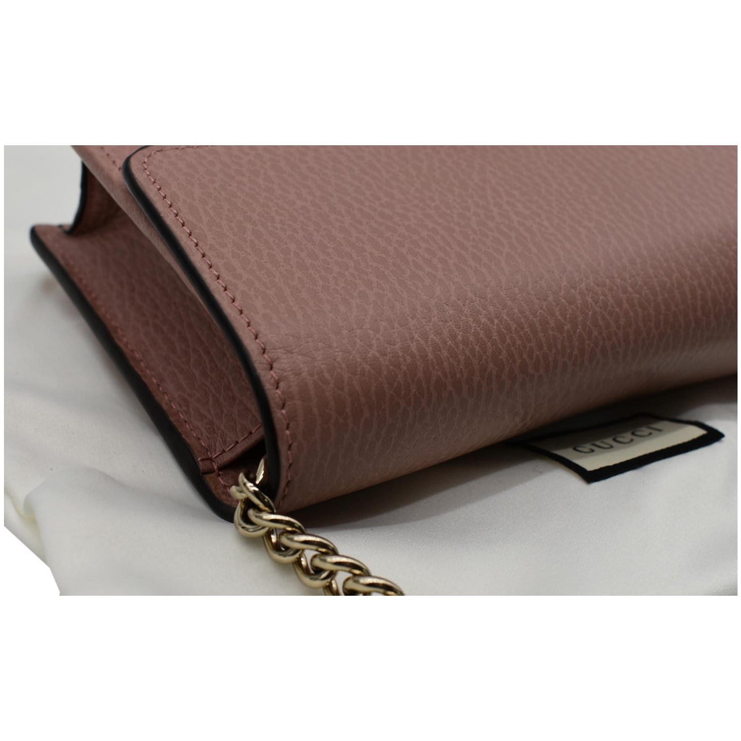 GUCCI Dollar Interlocking G  Leather Chain Wallet Crossbody Bag Soft Pink 510314