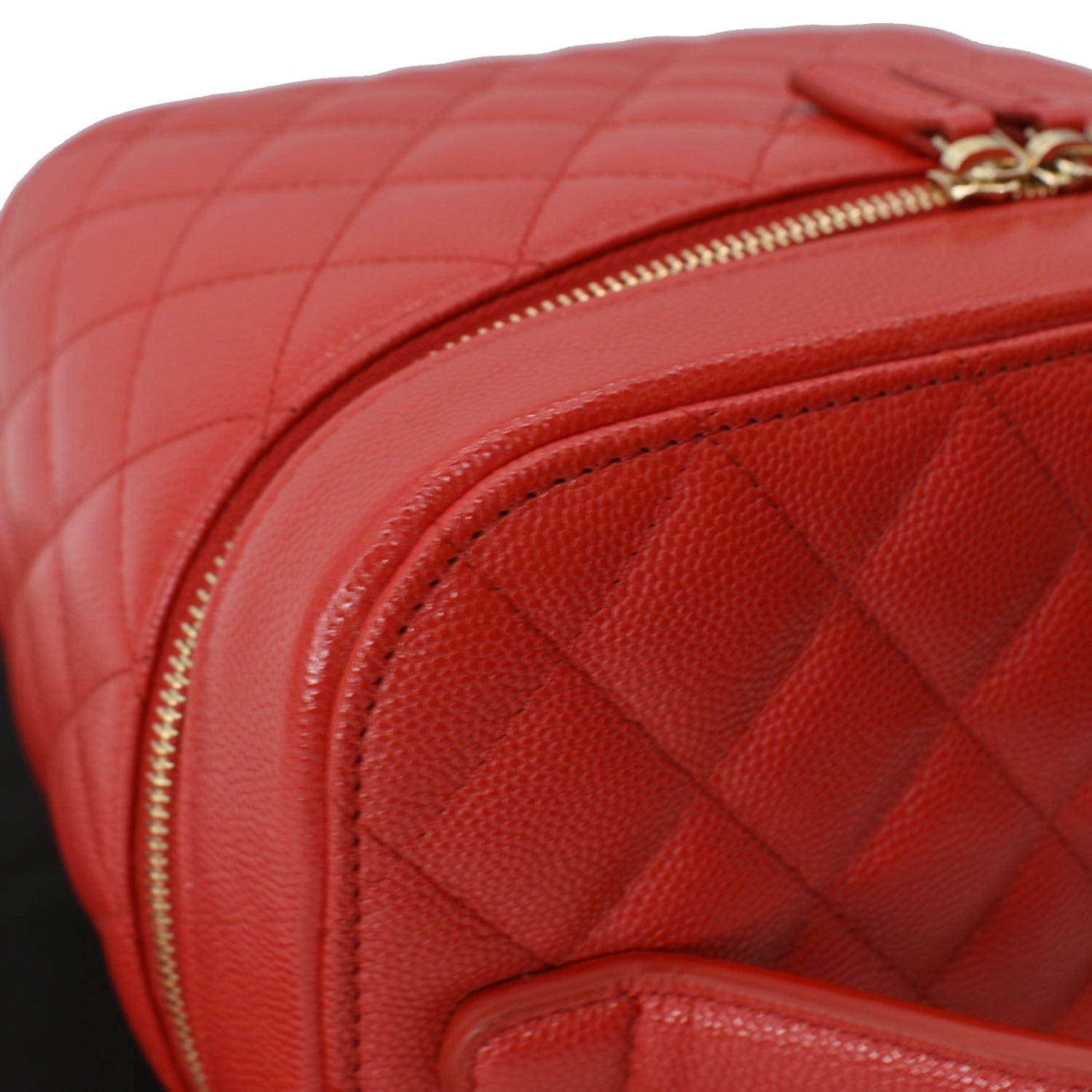 Chanel Caviar Leather Quilted Large Cosmetic Vanity Pouch Red