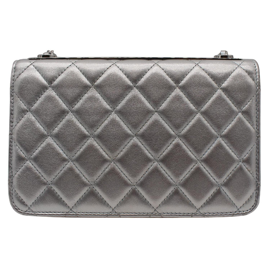Chanel Trendy CC Quilted Leather Wallet on Chain Crossbody Bag Silver