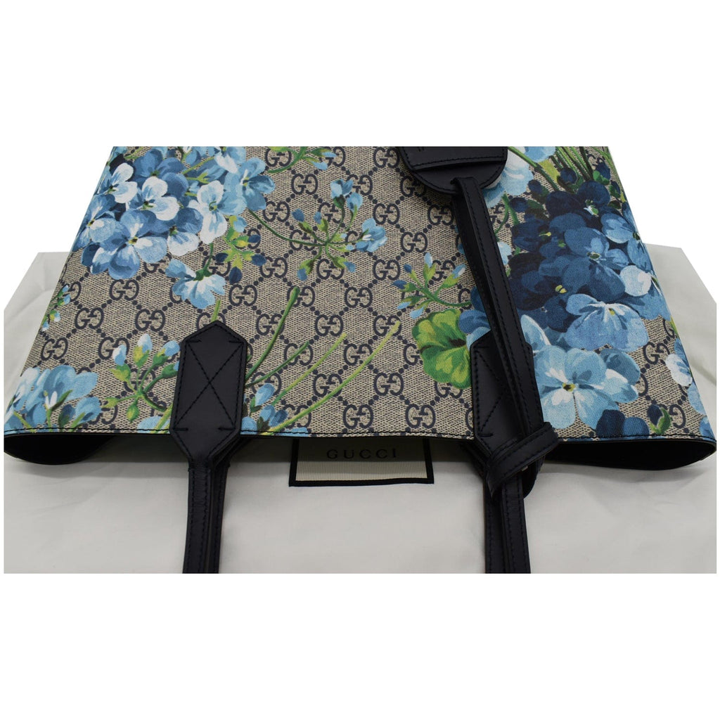 GUCCI Blooms Reversible Gucci Print Floral Supreme Tote Bag Blue 546323
