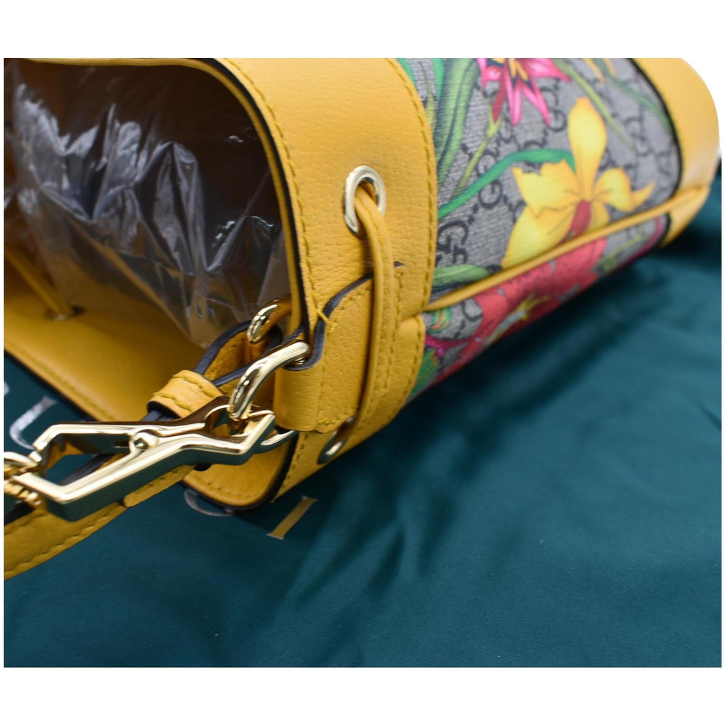 GUCCI Ophidia Flora Small Gucci Canvas Bucket Bag Yellow 550621