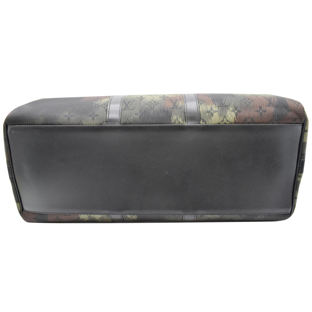 LOUIS VUITTON Keepall 50 Bandouliere Camouflage Nylon Monogram Travel Bag Black