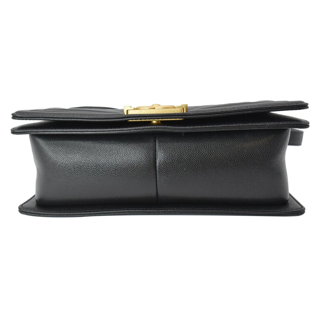 Chanel Medium Boy Flap Chevron Leather Shoulder Bag Black