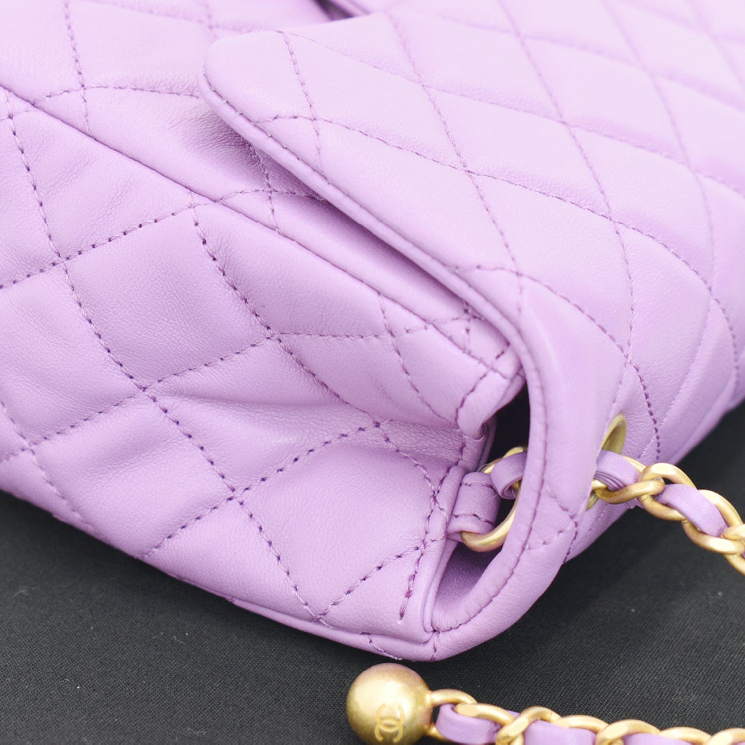 Chanel 22S Mini Pearl Crush Square Flap Leather Crossbody Bag Purple