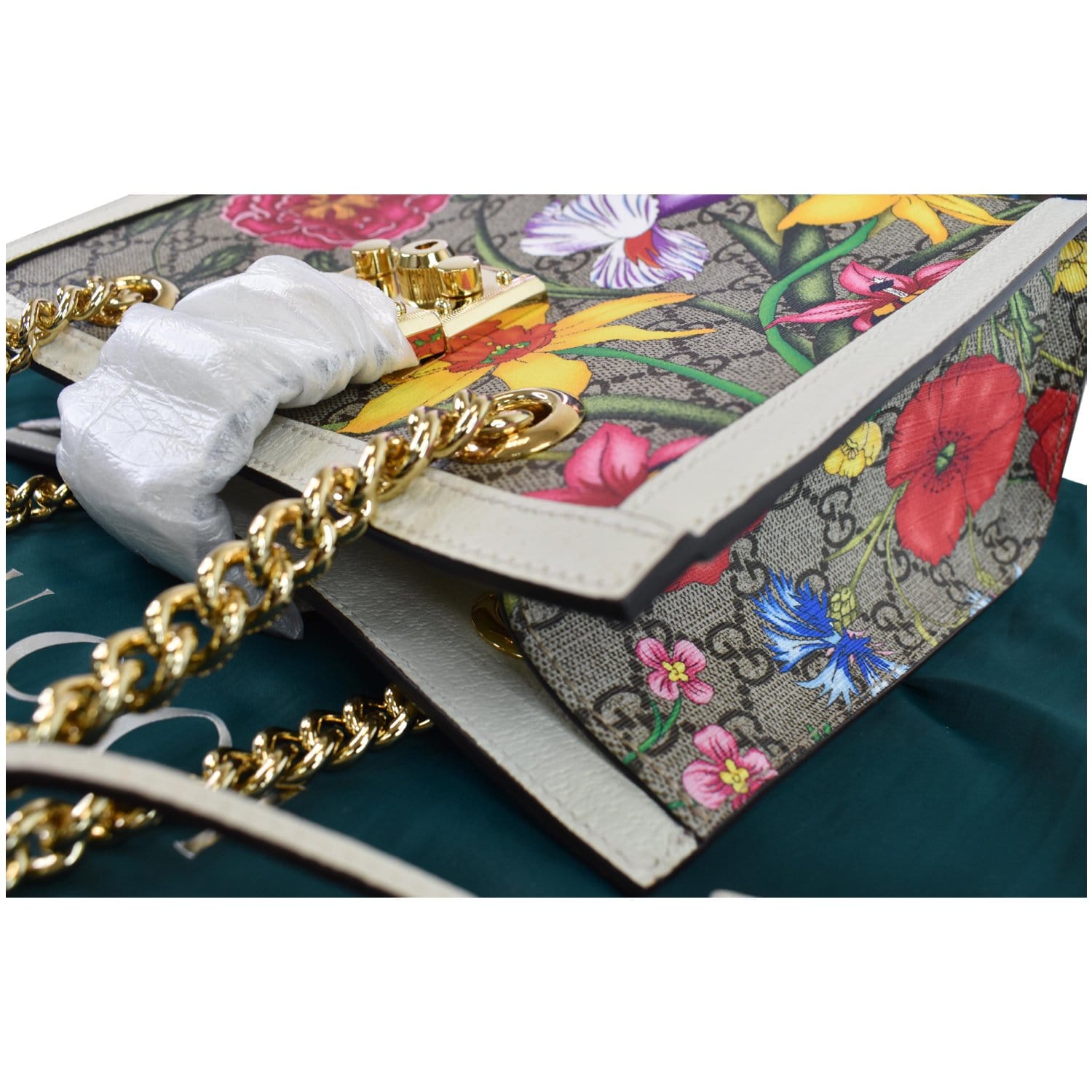 GUCCI Padlock Flora Small Gucci Supreme Canvas Shoulder Bag Beige 498156