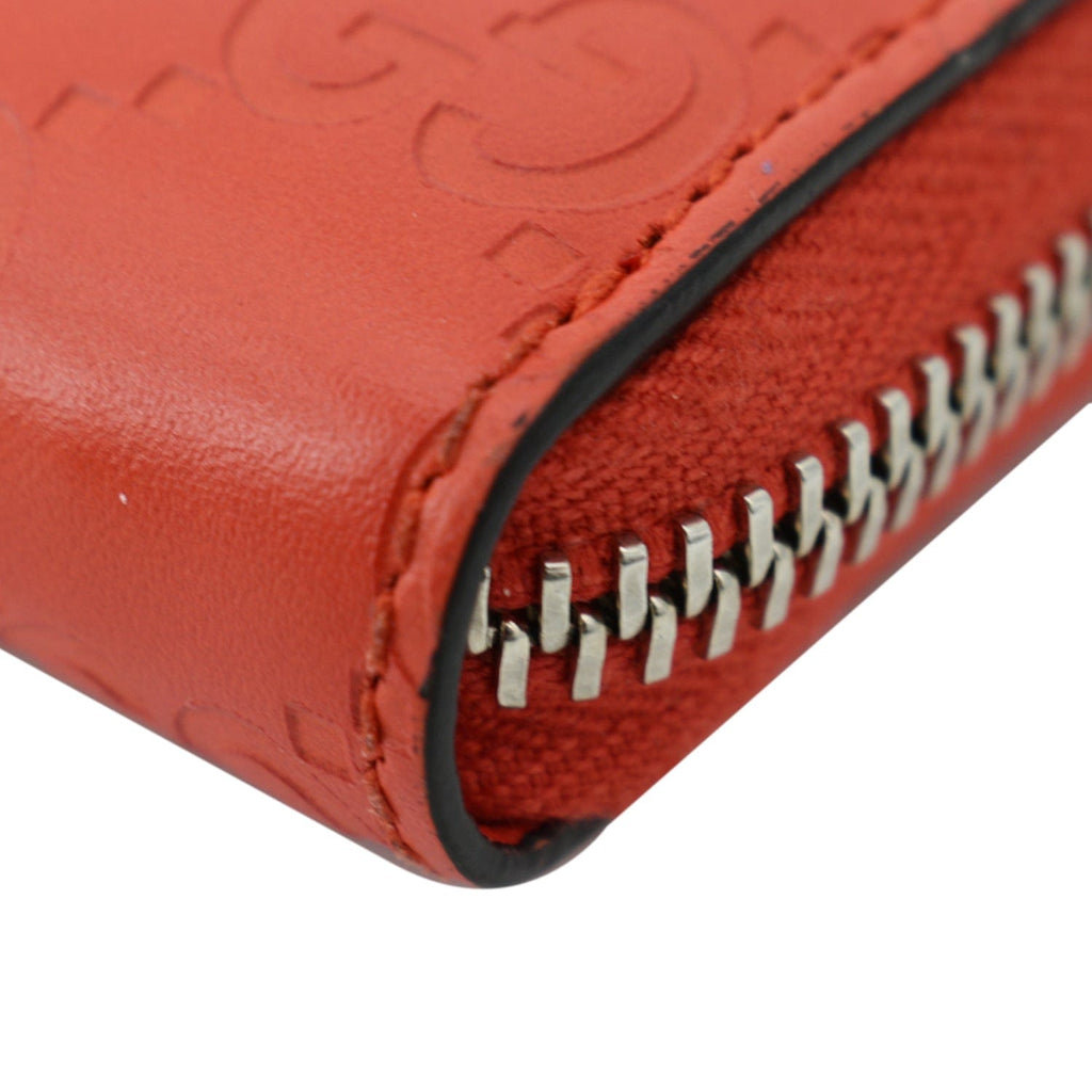 GUCCI Gucci Leather Zip Around Wallet Red 255452