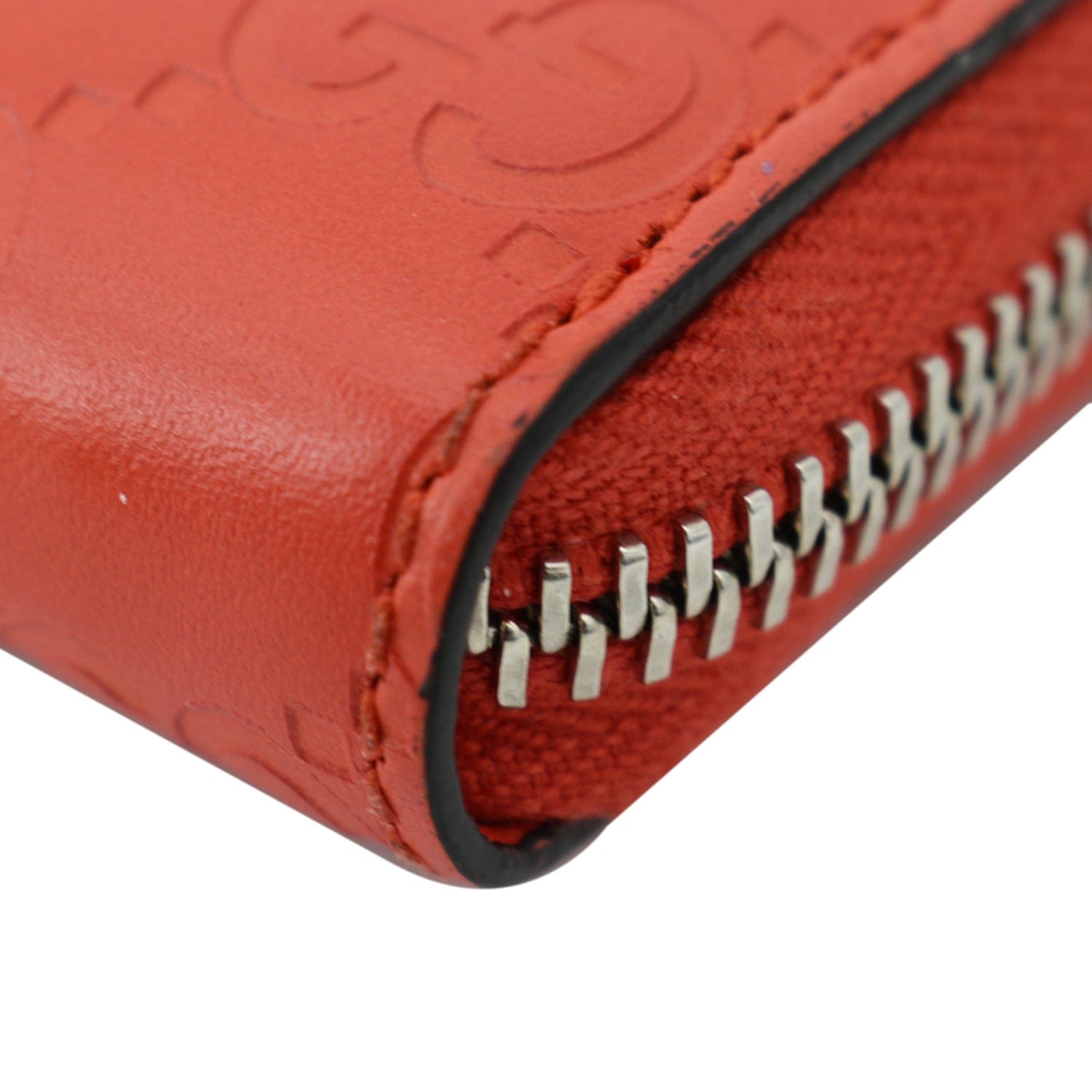 GUCCI Gucci Leather Zip Around Wallet Red 255452