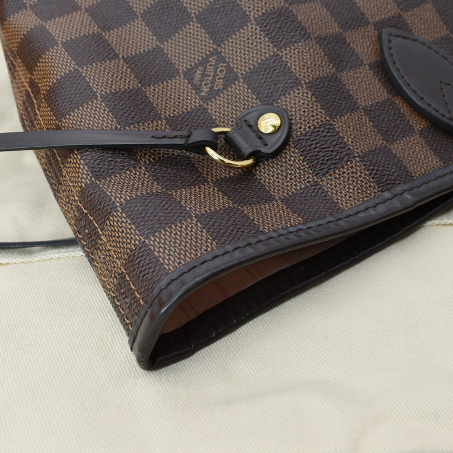 LOUIS VUITTON Neverfull MM Damier Ebene Tote Bag Rose Ballerine
