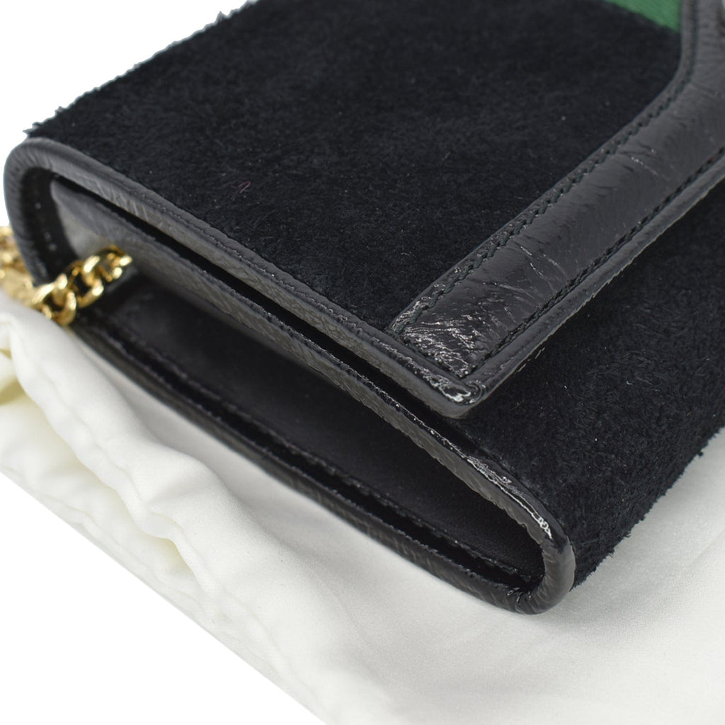 GUCCI Ophidia Suede New 1:1 Rep Web Leather Wallet On Chain Crossbody Bag Black 546592