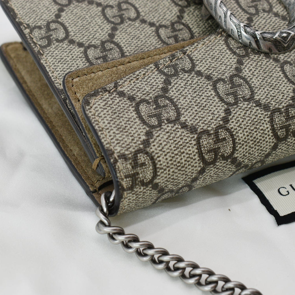 GUCCI Dionysus Super Mini Gucci Supreme Canvas Crossbody Bag Taupe 476432