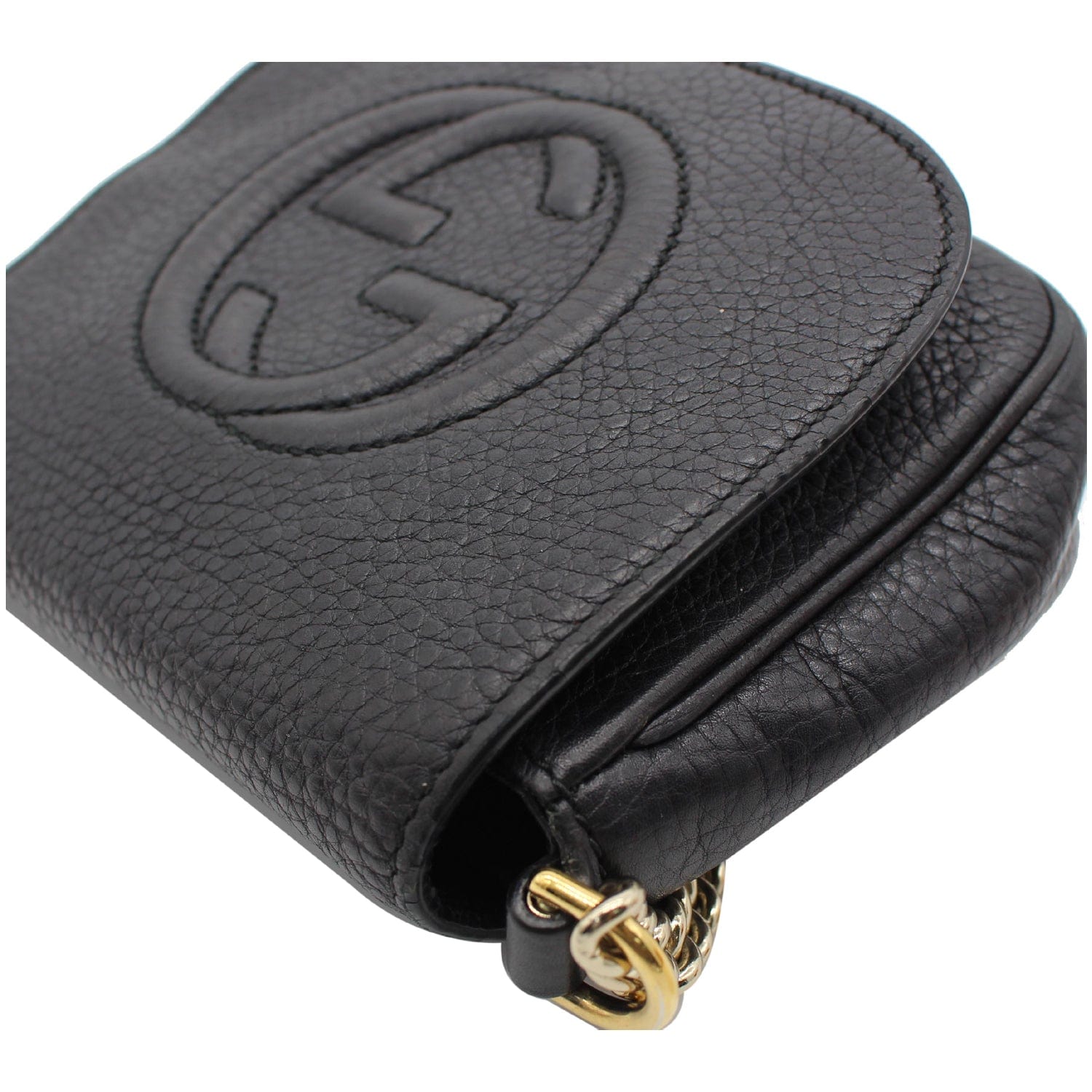 GUCCI Gucci Soho Pebbled Leather Chain Shoulder Bag Black 323190