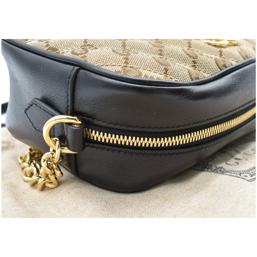 GUCCI Gucci Marmont Small Matelasse Canvas Leather Crossbody Bag Beige 447632